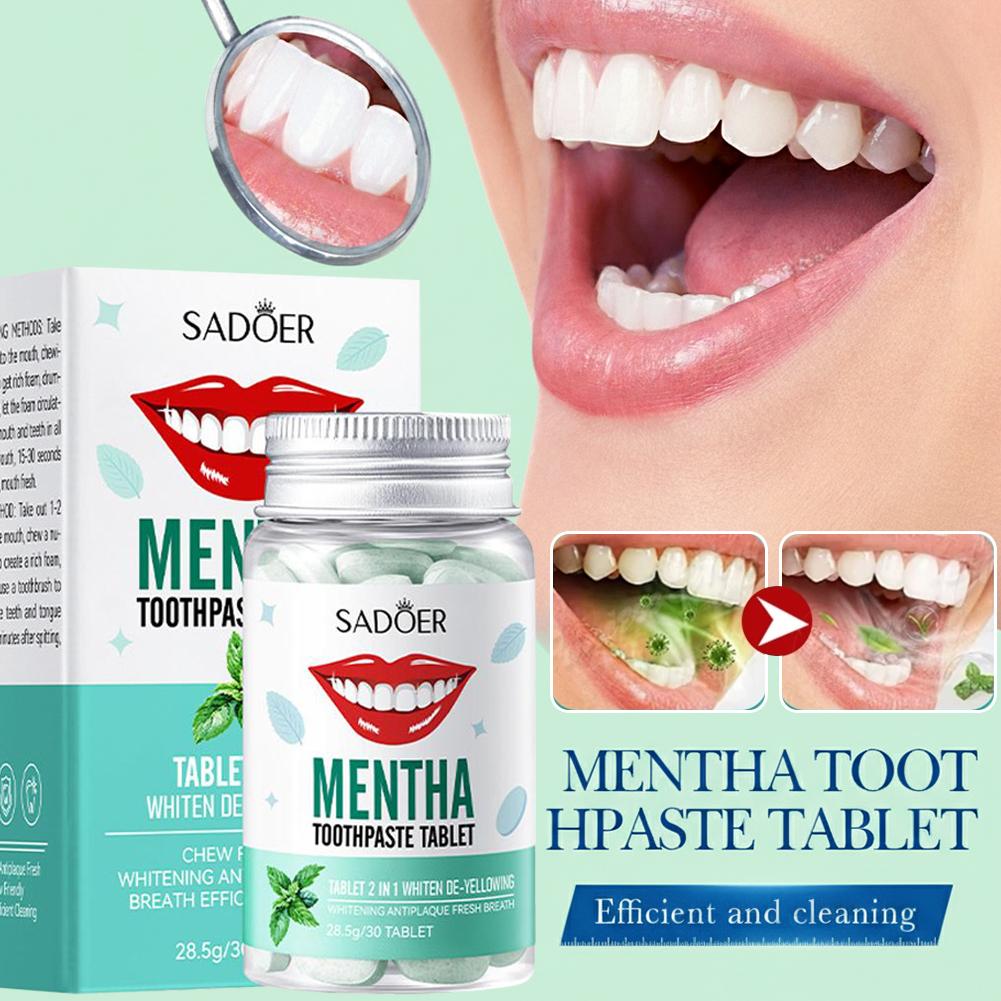 Whitening Mouthwash - 30 Stück Feste Zahnpasta-Tabletten Zahnaufhellung Kaubare