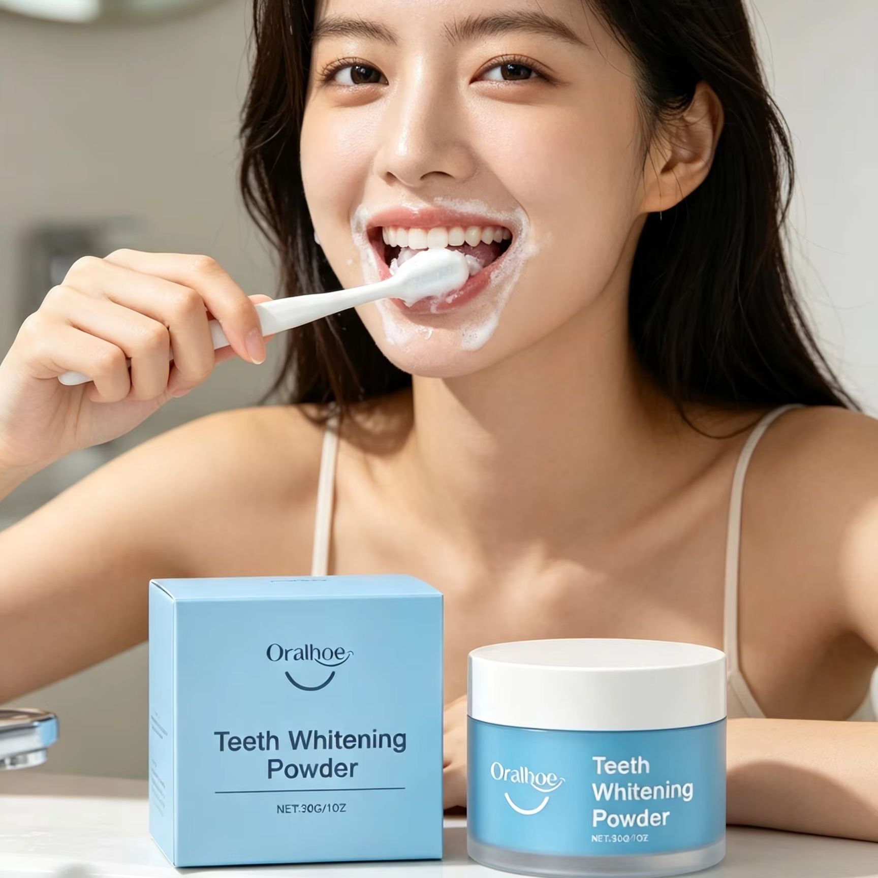 Teeth Whitening Ai - Oralhoe Zahnpulver zum Zähneputzen, Fleckenentferner, Tiefenreinigung,