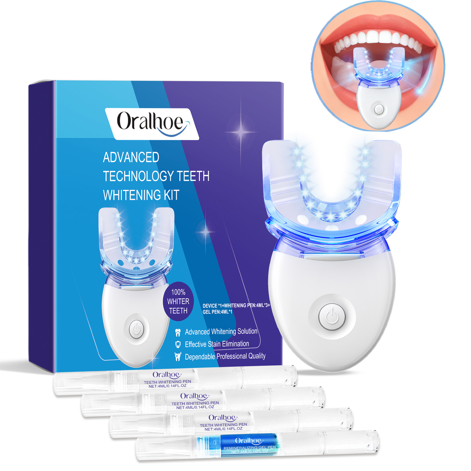 Whitening Mouthwash - Professionelles LED-Lichtset zur Zahnaufhellung mit 4-fachem